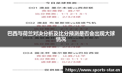 巴西与荷兰对决分析及比分预测是否会出现大球情况